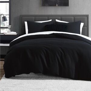 DKNY Bedding Modern Waffle 3-Piece Cotton Comforter & Sham Set, King,